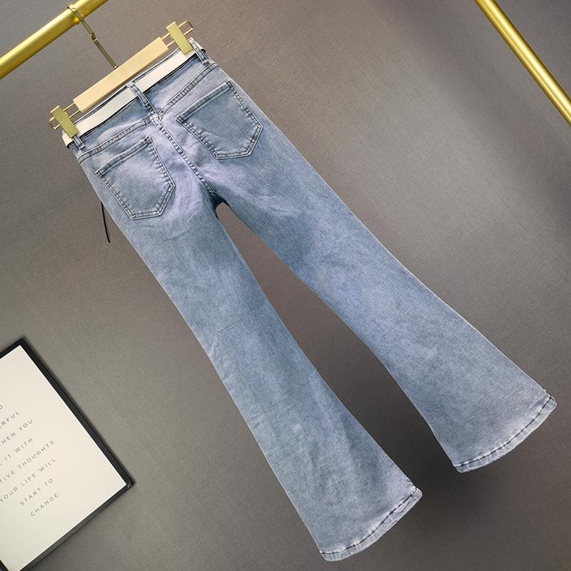 Irregular Split Pearl Flared Jeans for Women