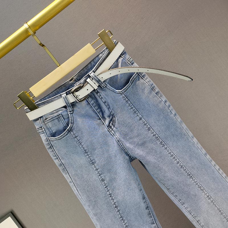 Irregular Split Pearl Flared Jeans for Women