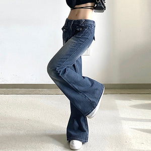 Low Waist  Jeans women Vintage Cute Straight Pants wide leg jeans woman