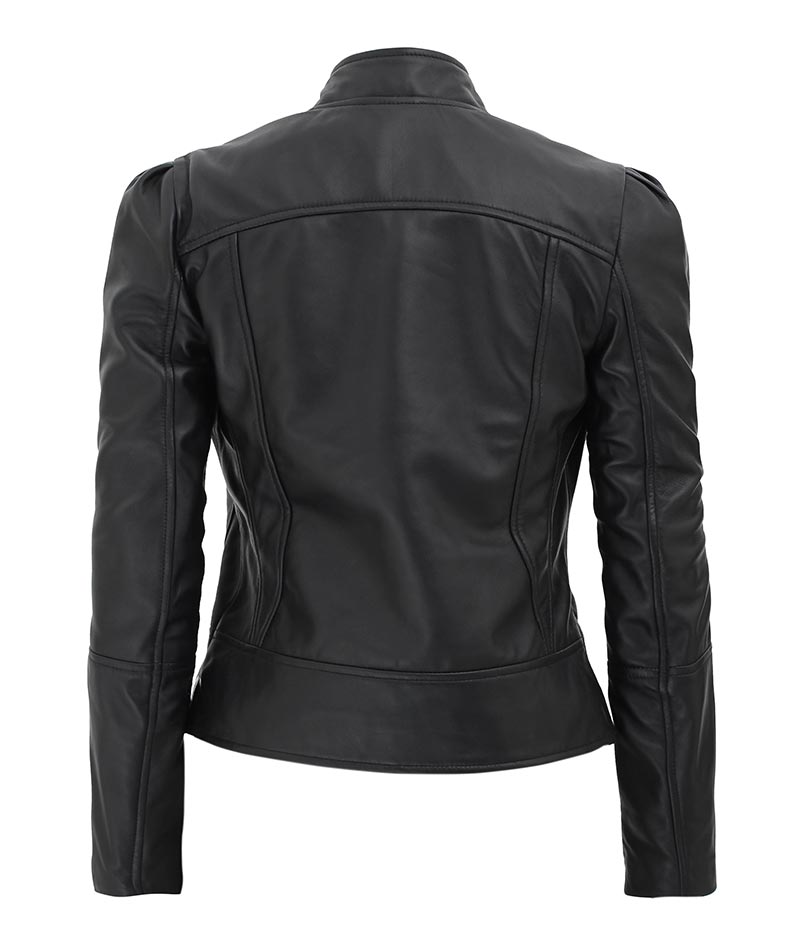 Women's Black Slim Fit Leather Jacket - Fashions Garb