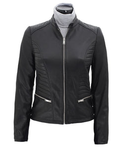 Womens Black Slim Fit Leather Jacket - Fashions Garb