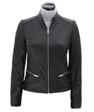 Womens Black Slim Fit Leather Jacket - Fashions Garb