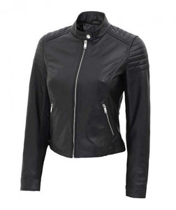 Womens Black Slim Fit Leather Jacket - Fashions Garb