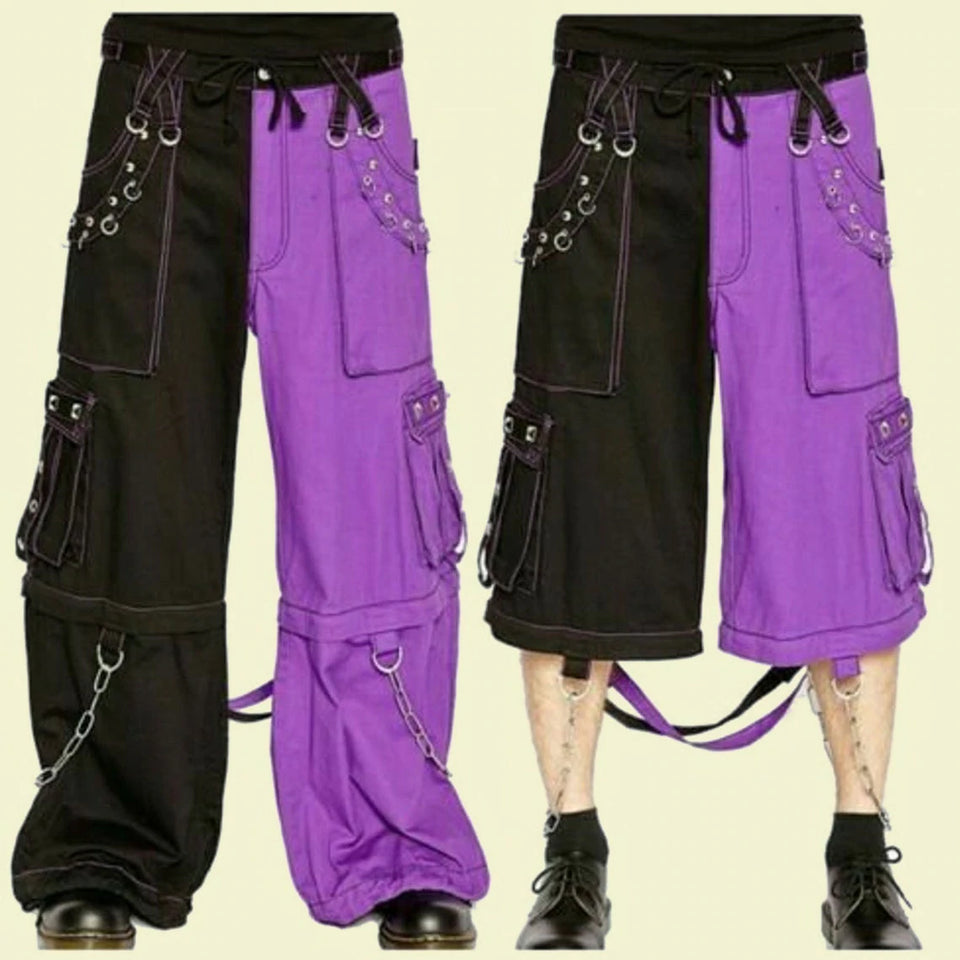 Brand New Mens BONDAGE TROUSER PUNK ROCK TRANSFORMER PURPLE BAGGY PANT & SHORT