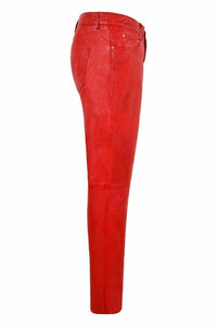 Women Leather Pants Red Jeans Casual Style Pant Real Trousers 