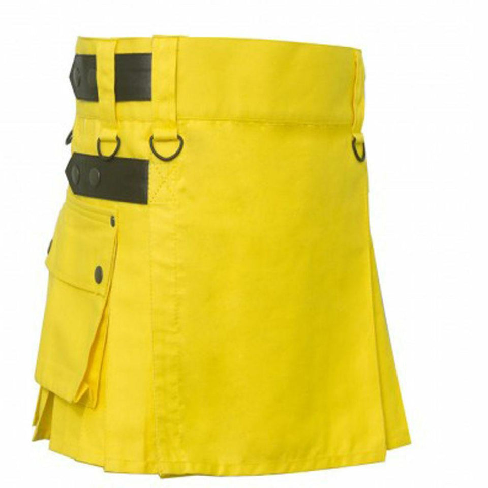 Ladies Utility Kilt Skirt Highland Women Yellow 100% Cotton kilt 18" Drop length
