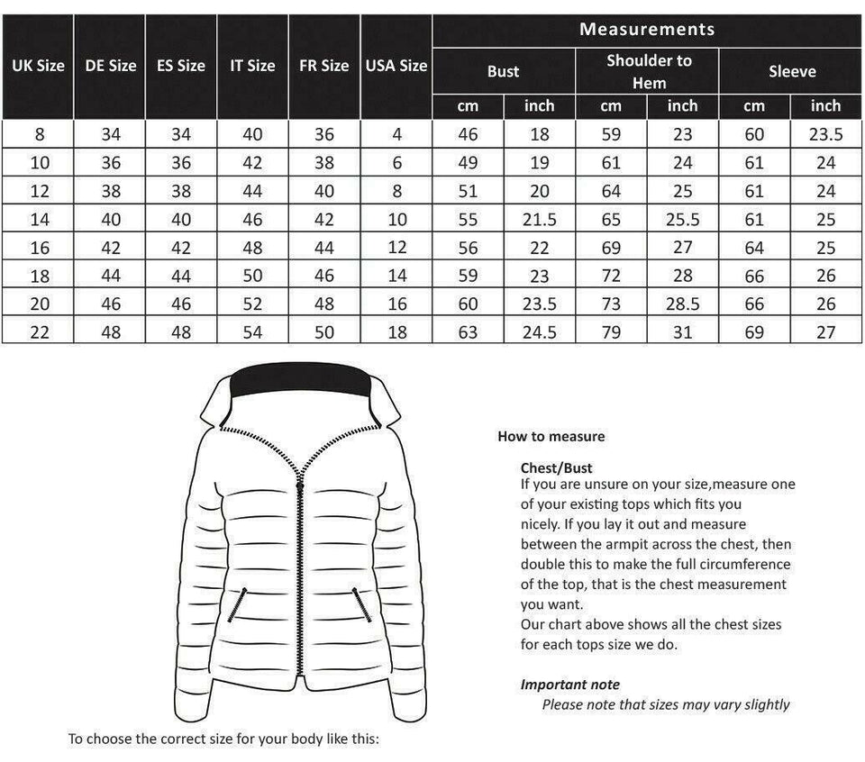 Women's Quilted Padded Puffer Jacket Ladies Bubble  Hoody Coat