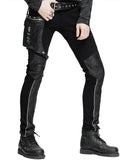 Men's Diesel punk Pants Jeans Black Gothic Punk Faux Leather Hip Bag