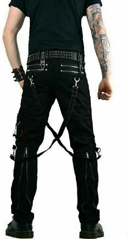 Gothic Straps Zipper Trousers Punk Rock Studs Metal Chain Mens Pant