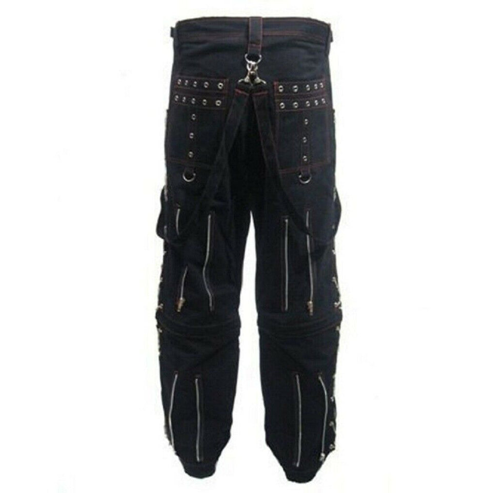 Metal Eyelet Mens Studded Chains Zips Red Stitching Baggy Skater Pants Trousers