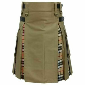 Modern Fashion Extendable Brown Cotton & Camel Tartan Tactical Fashion Hybrid kilt