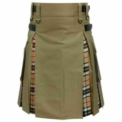 Modern Fashion Extendable Brown Cotton & Camel Tartan Tactical Fashion Hybrid kilt