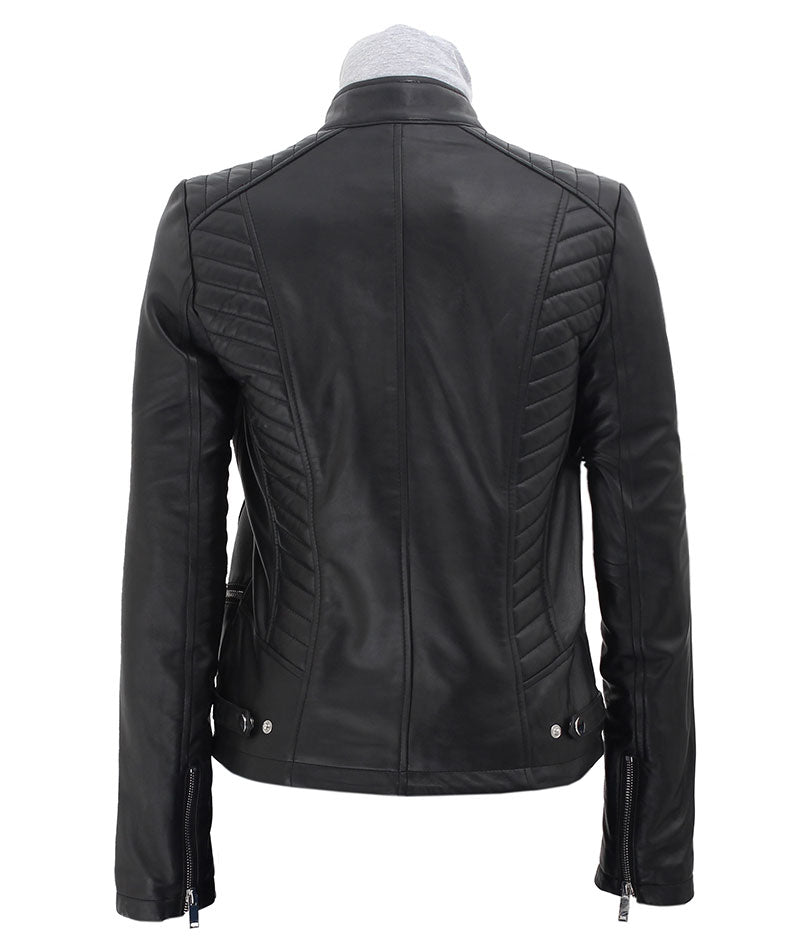 Womens Black Slim Fit Leather Jacket - Fashions Garb