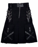 Utility Black Cotton Gothic Kilt Cargo Pockets Modern Gothic Fashion Kilt
