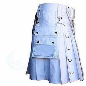White Gothic Kilt Detachable Pockets Modern Gothic Fashion Kilt Active Men