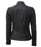 Women Black Quilted Motorcycle Leather Jacket - Fashions Garb