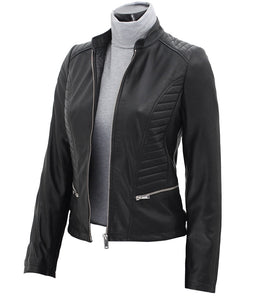 Womens Black Slim Fit Leather Jacket - Fashions Garb