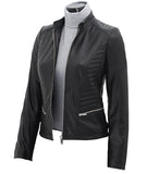 Womens Black Slim Fit Leather Jacket - Fashions Garb